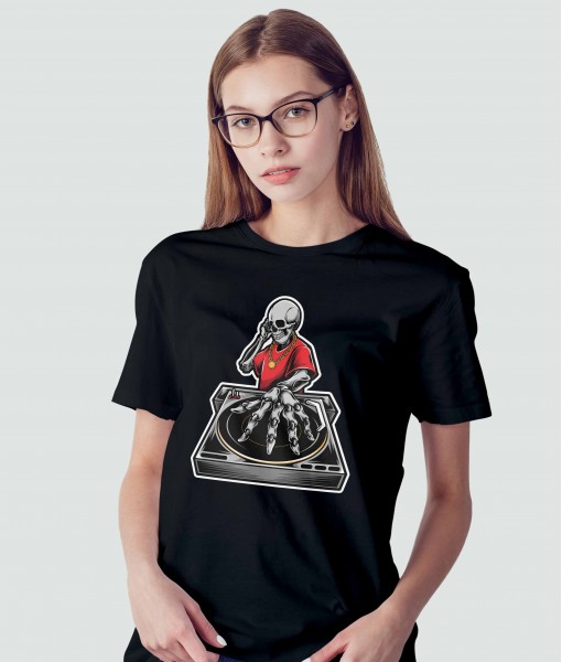 Дамска тениска с щампа Готика Skeleton DJ